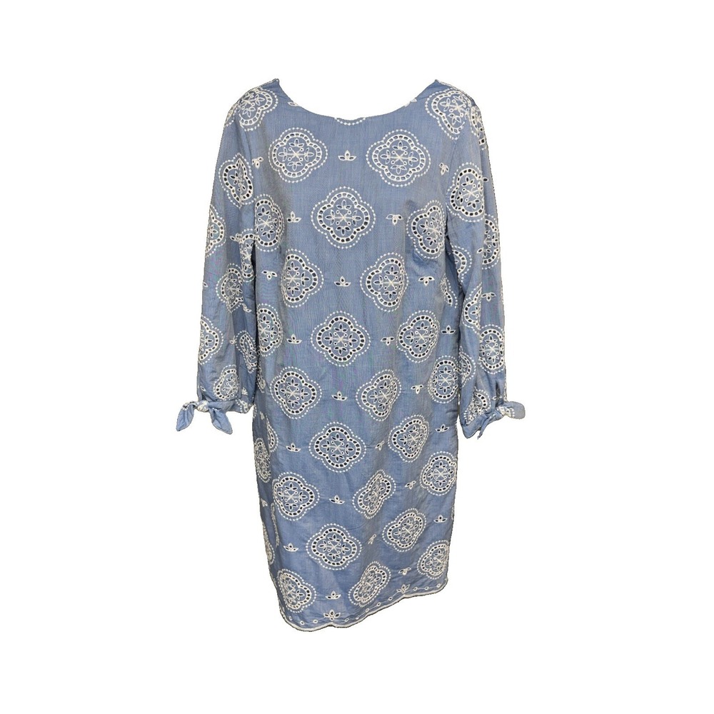 Talbots Chambray‎ Blue Eyelet Embroidered Dress Size 10 #963